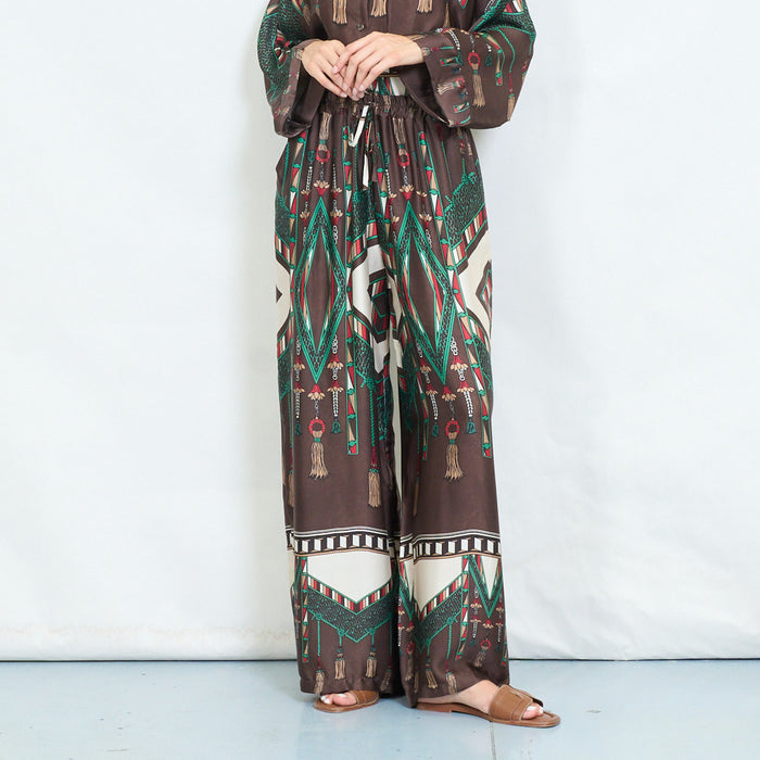 Geometric tassel and animal printed wide-leg trousers wholesale