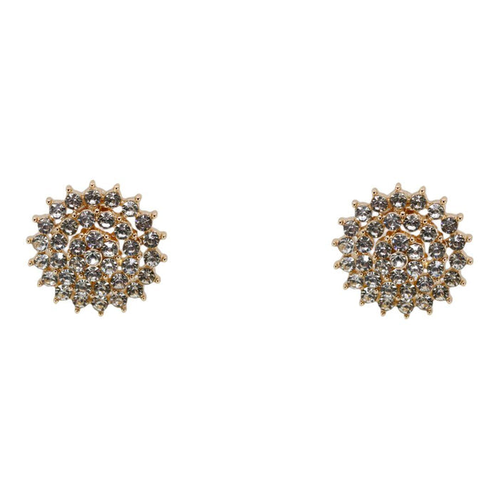 Gold Crystal Round Large Stud Clip On Earrings