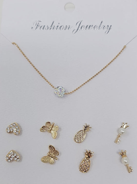 Gold Necklace & Stud Earring Jewellery Set