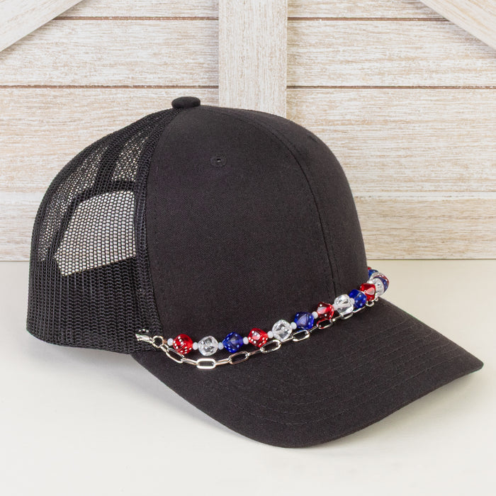 HA028 - USA Dice Trucker Hat Chain - Red White & Blue