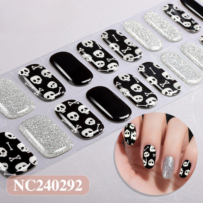 Halloween Black Skull Glossy Gel Nail Stickers