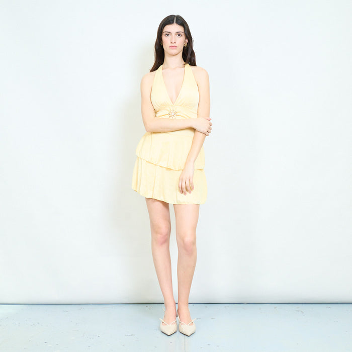 Halter neck layered mini dress with jewel detail wholesale