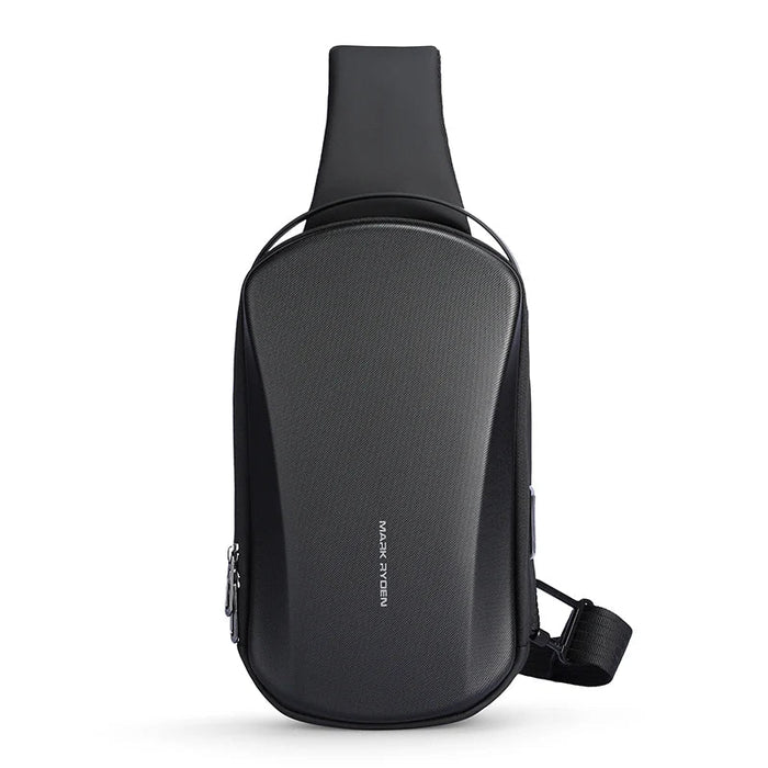 Hard-Shell Waterproof Crossbody Bag Sling with USB Port Black-0
