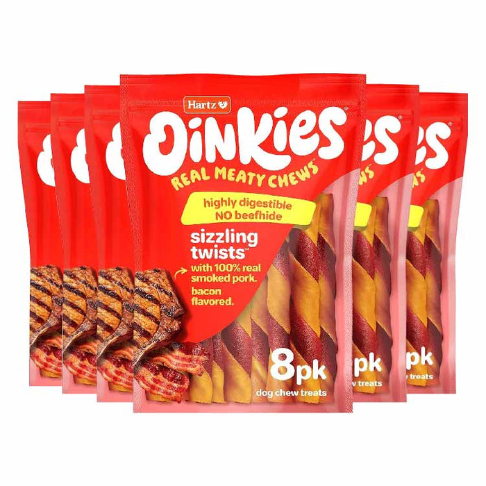 Hartz - Hartz Oinkies Smoked Pig Skin Bacon Flavored Wrap Dog Treat Chews - 8 Packs Each - 8.7 Oz - 6 Pack