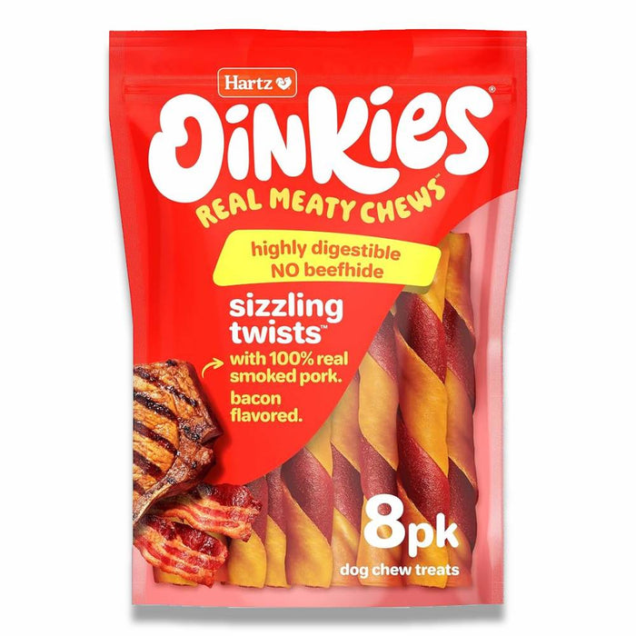 Hartz - Hartz Oinkies Smoked Pig Skin Bacon Flavored Wrap Dog Treat Chews - 8 Packs Each - 8.7 Oz - 6 Pack