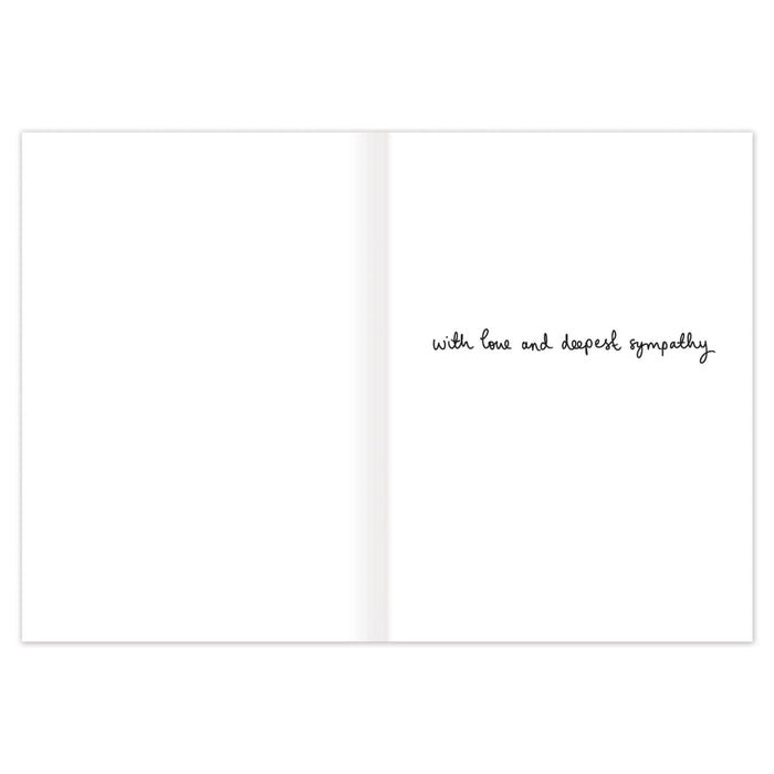 Greeting card with 'with love and deepest sympathy' text on a white background