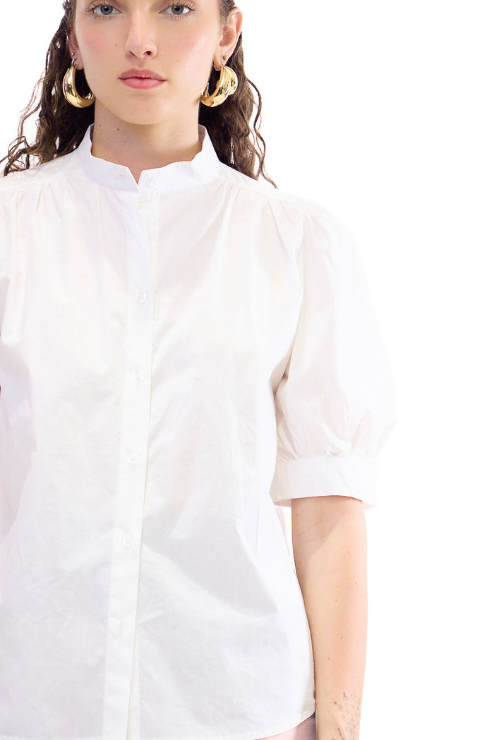High neck puff sleeve button blouse wholesale