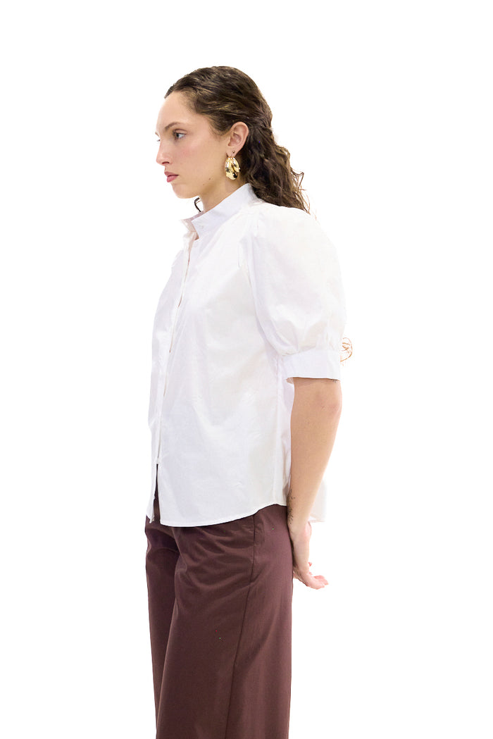 High neck puff sleeve button blouse wholesale