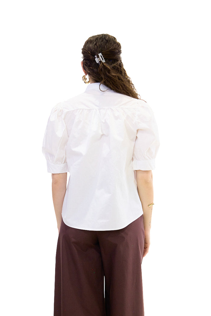 High neck puff sleeve button blouse wholesale