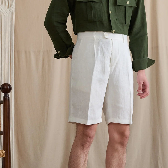 High-Waist Pleated Linen Shorts BRABION