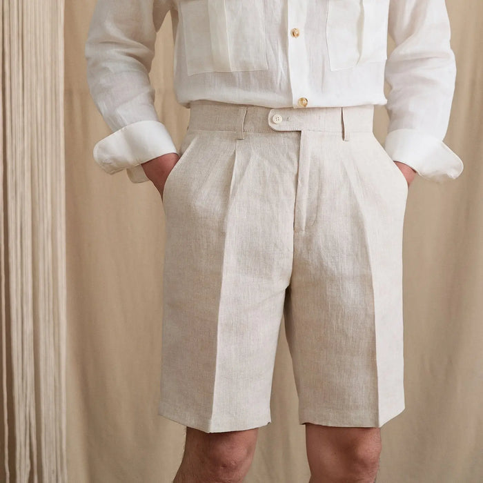 High-Waist Pleated Linen Shorts BRABION