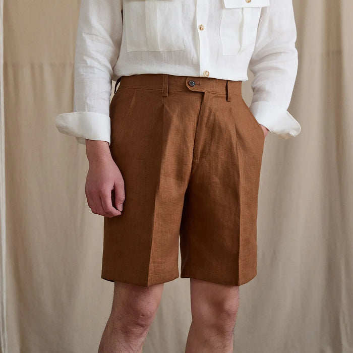 High-Waist Pleated Linen Shorts BRABION