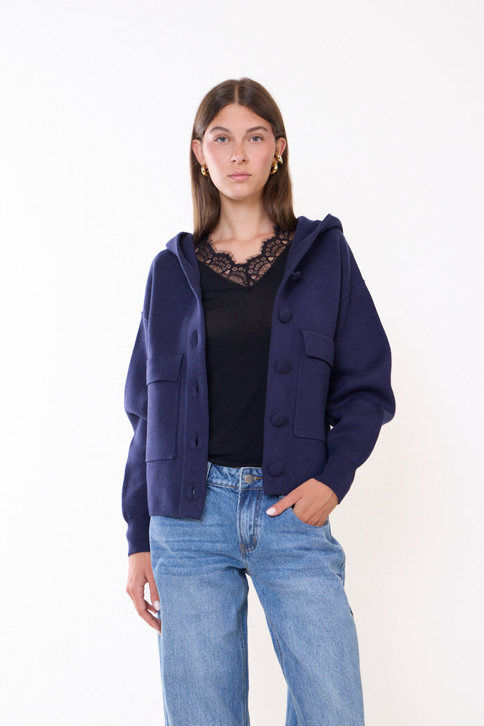Hooded button-front utility coat with patch pockets wholesale