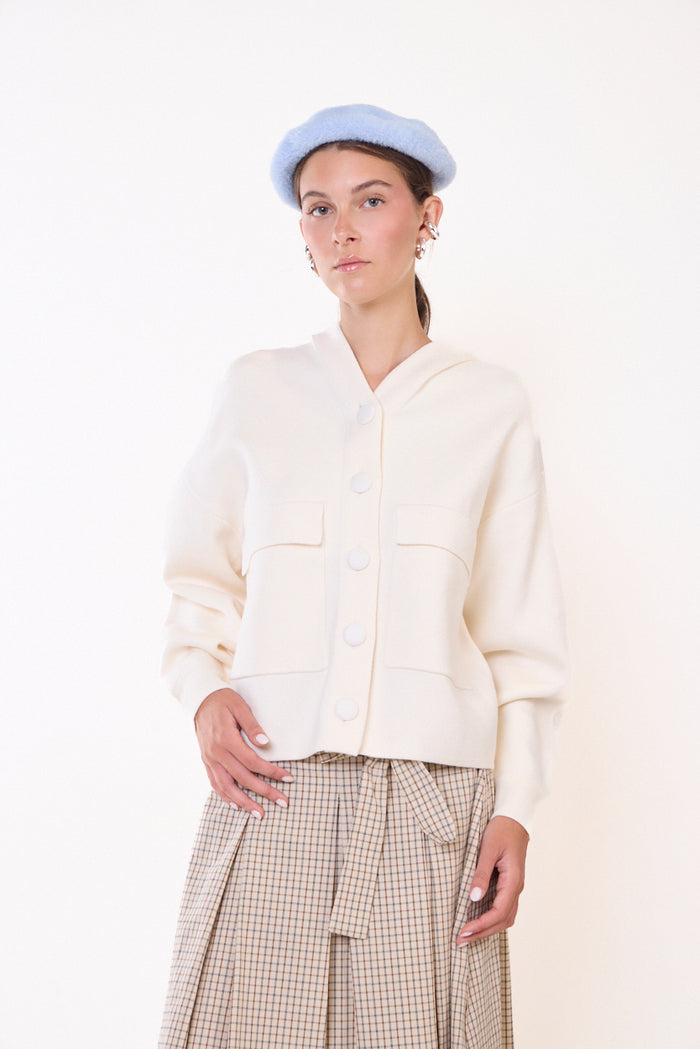 Hooded button-front utility coat with patch pockets wholesale