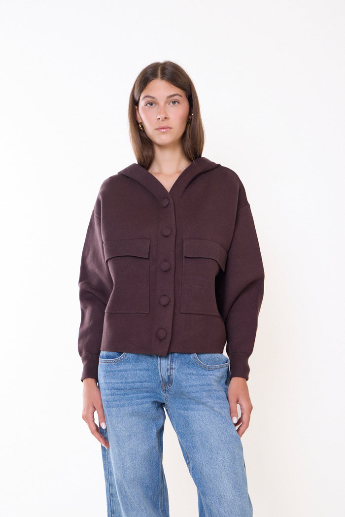 Hooded button-front utility coat with patch pockets wholesale