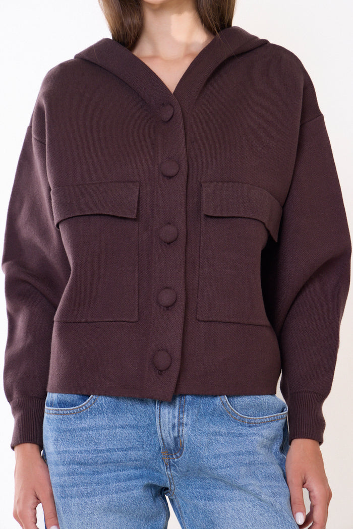 Hooded button-front utility coat with patch pockets wholesale