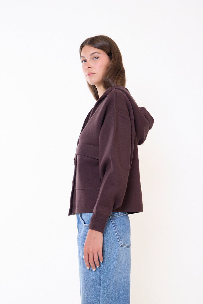 Hooded button-front utility coat with patch pockets wholesale