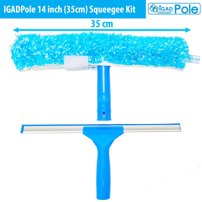 IGADPole 14 inch(35cm) Professional Window Cleaning Set - Squeegee & Microfiber Window Scrubber