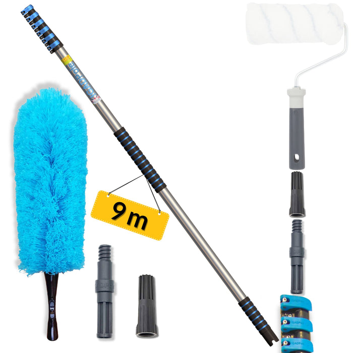 IGADPole – 30ft Telescopic Pole with Threaded Connector, Feather Duster and Paint Roller Adapter