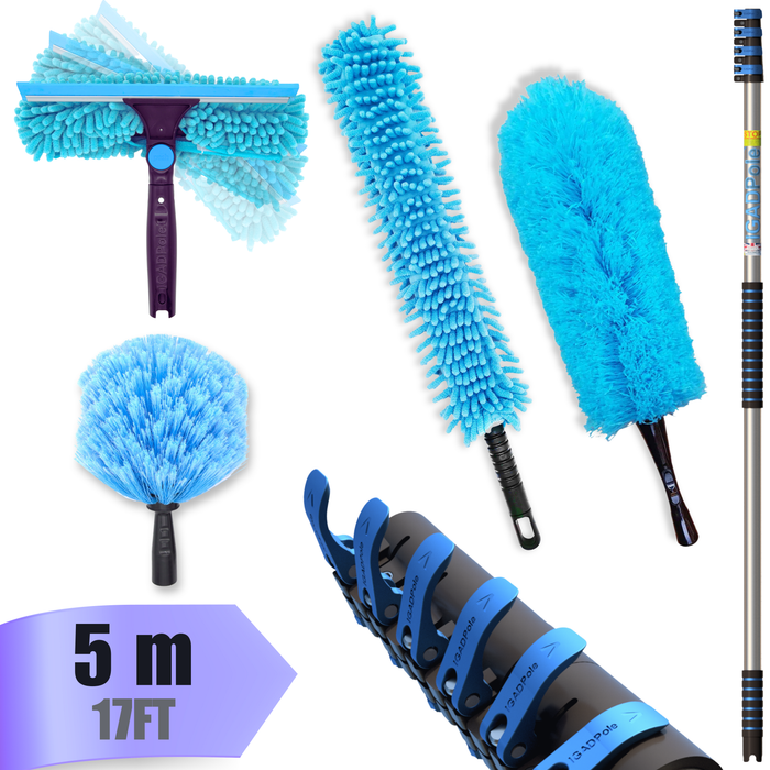 IGADPole 5m (17ft) Dusting Set: Extension Pole, Squeegee and 3 Dusting Attachments