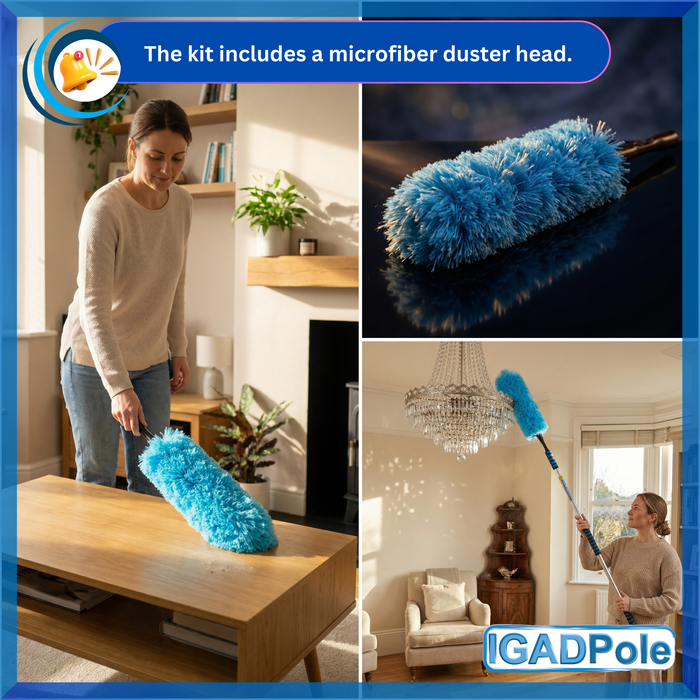 IGADPole 5m (17ft) Dusting Set: Extension Pole, Squeegee and 3 Dusting Attachments