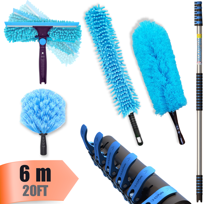 IGADPole 6m (20ft) Dusting Set: Extension Pole, Squeegee and 3 Dusting Attachments