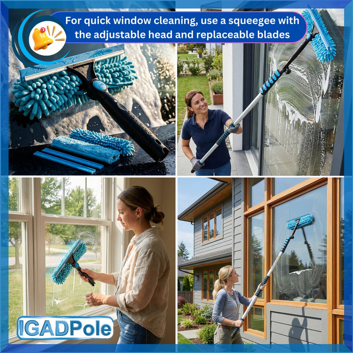 IGADPole 7m (24ft) Window Squeegee Cleaning Kit, Extension Pole and 10"(25cm) Window Squeegee