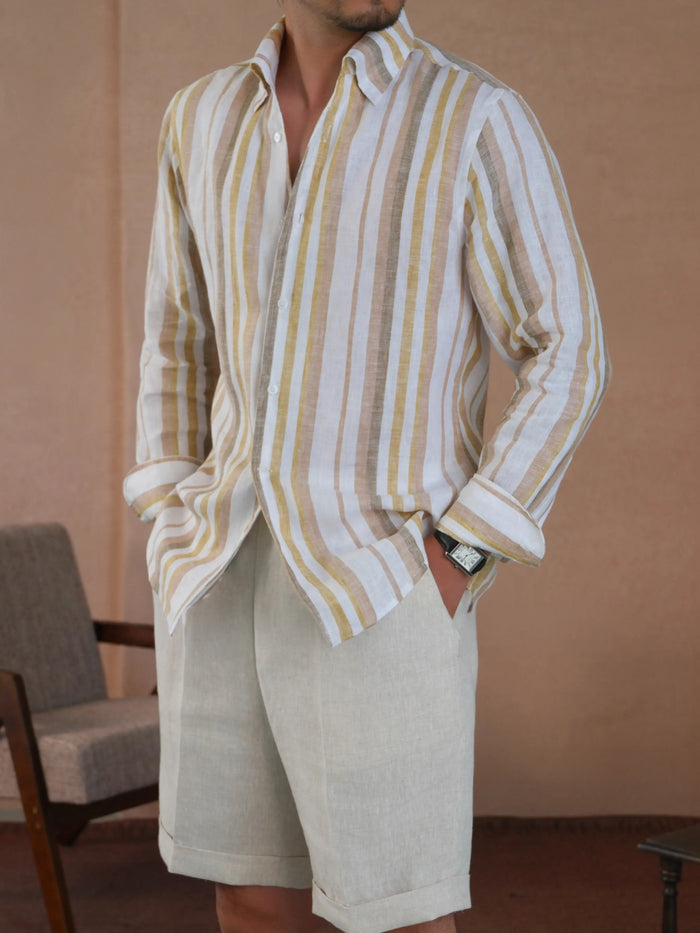 Italian Linen Striped Shirt - One Piece Collar