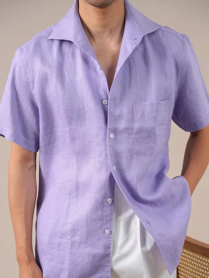 Italian Vega - Cut Away Collar Half Sleeve Linen Shirt - 007