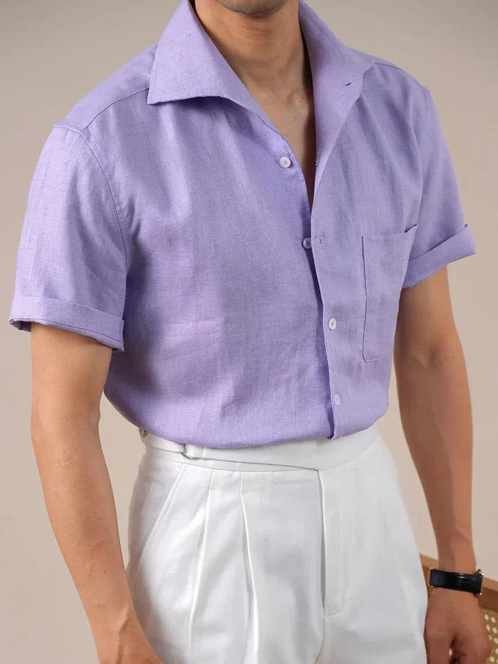 Italian Vega - Cut Away Collar Half Sleeve Linen Shirt - 007