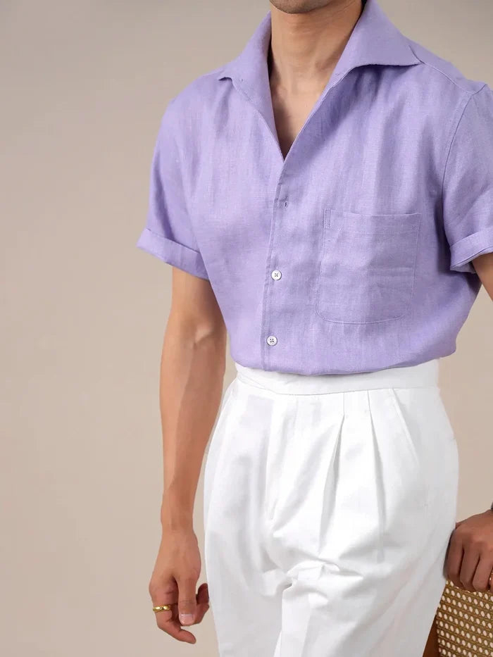 Italian Vega - Cut Away Collar Half Sleeve Linen Shirt - 007