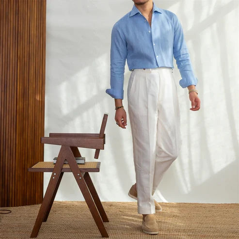Italian Vega - One Pice Cut Away Collar European Linen Shirt - 022