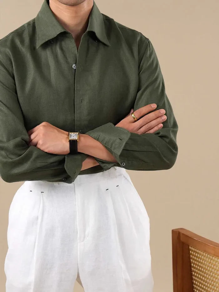 Italian Vega - Solid One Piece Collar European Linen Shirt - 010