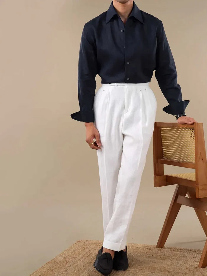 Italian Vega - Solid One Piece Collar European Linen Shirt - 010