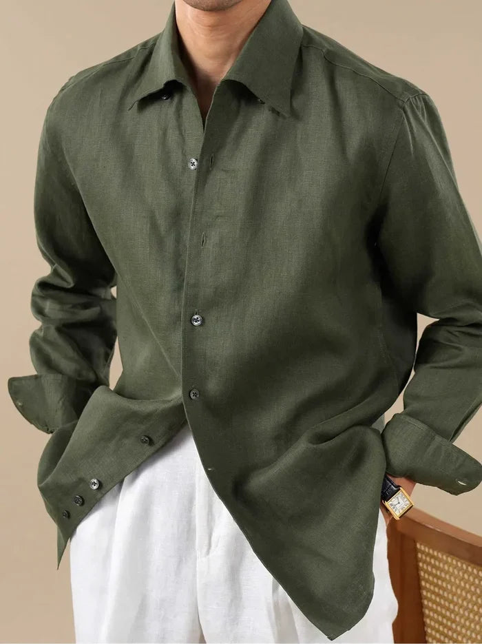 Italian Vega - Solid One Piece Collar European Linen Shirt - 010