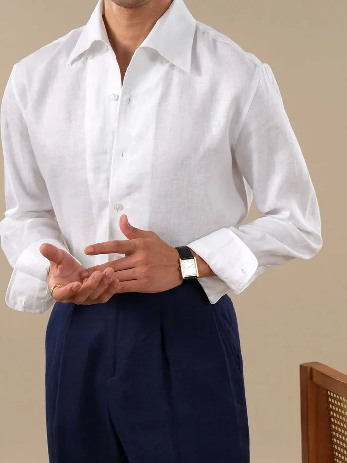 Italian Vega - Solid One Piece Collar European Linen Shirt - 010