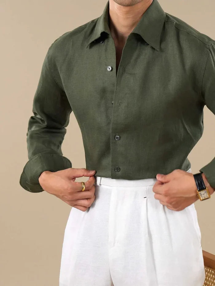 Italian Vega - Solid One Piece Collar European Linen Shirt - 010