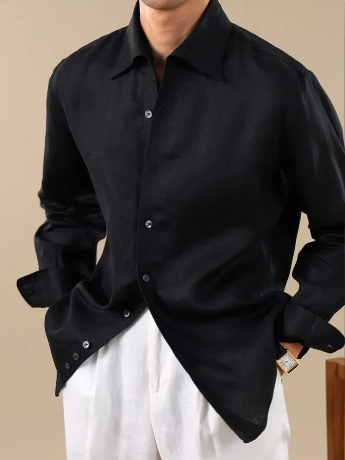 Italian Vega - Solid One Piece Collar European Linen Shirt - 010