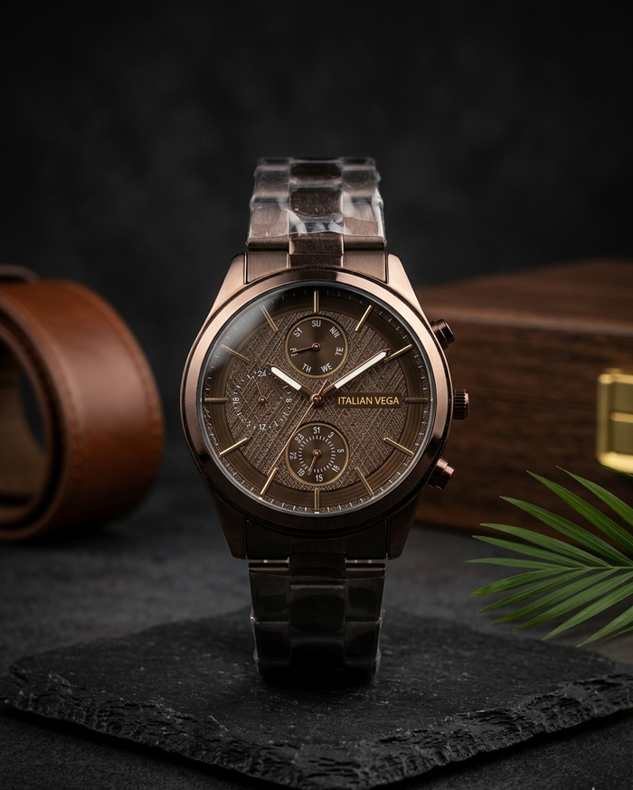 Italian Vega Aurelio Chronograph Watch – Coffee Brown Luxury Timepiece