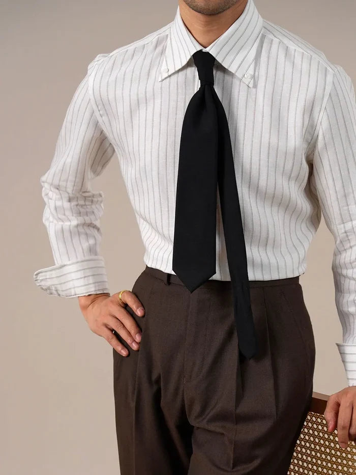 Italian Vega Striped Button Down Linen Shirt - 014