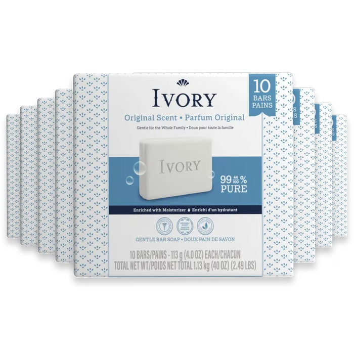 Ivory Gentle Bar Soap, Original Scent- 4 oz - 10 Ct - 8 Pack