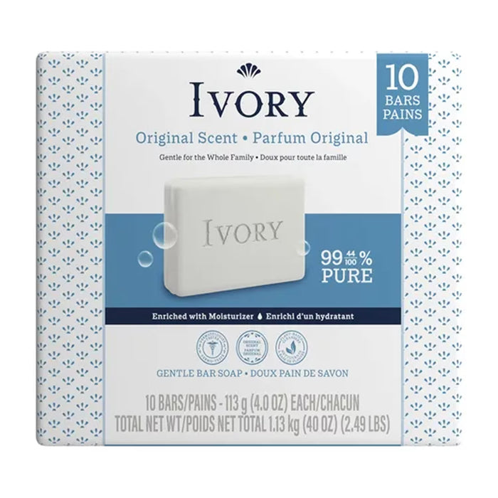 Ivory Gentle Bar Soap, Original Scent- 4 oz - 10 Ct - 8 Pack