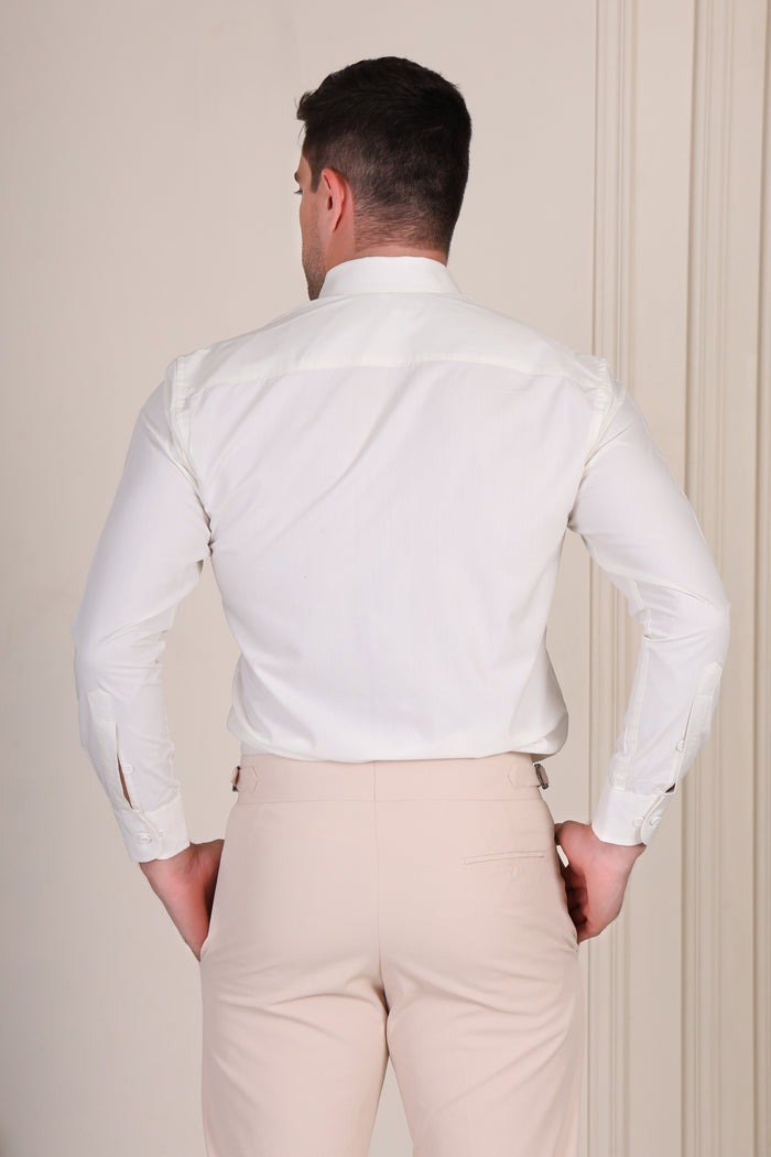 Ivory White Solid One Piece Collar Shirt by Italian Vega®