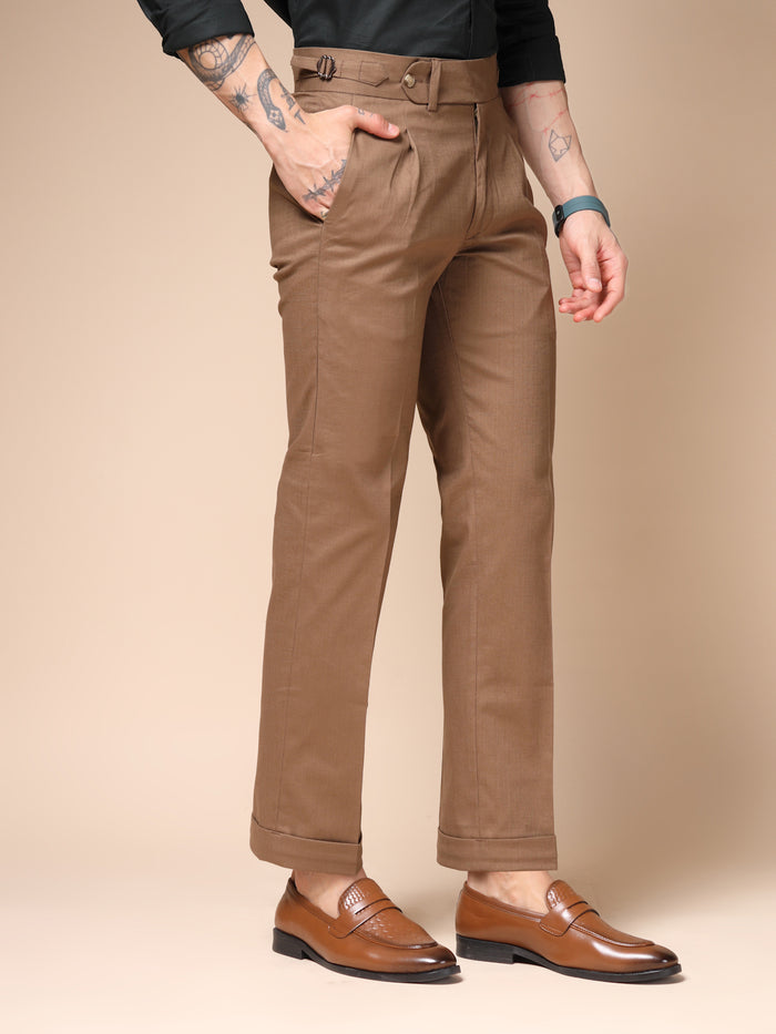 Khakhi Linen Elegant Gurkha Pants | Boot Cut Fit by ITALIAN VEGA®