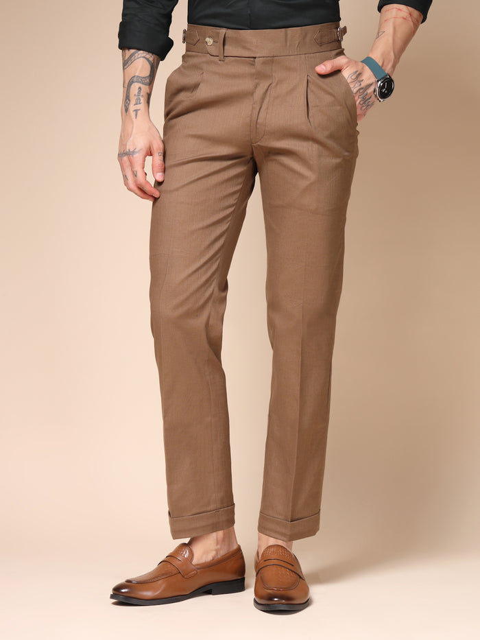 Khakhi Linen Elegant Gurkha Pants | Boot Cut Fit by ITALIAN VEGA®