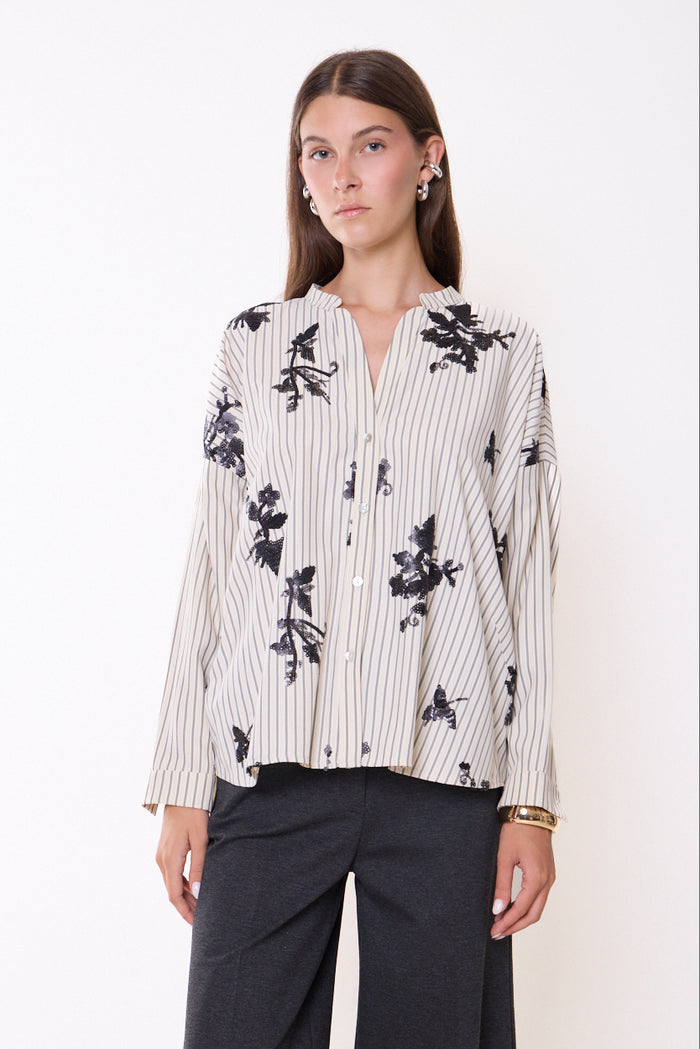 Lace-detailed striped shirt with button front wholesale