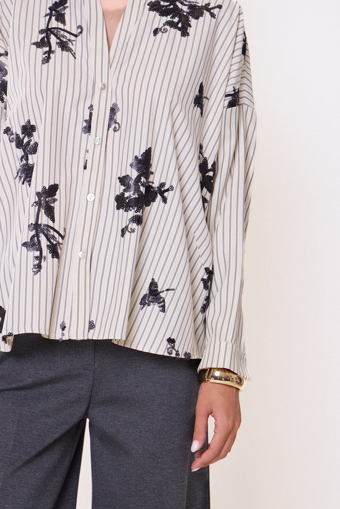 Lace-detailed striped shirt with button front wholesale
