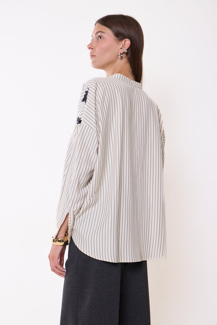 Lace-detailed striped shirt with button front wholesale