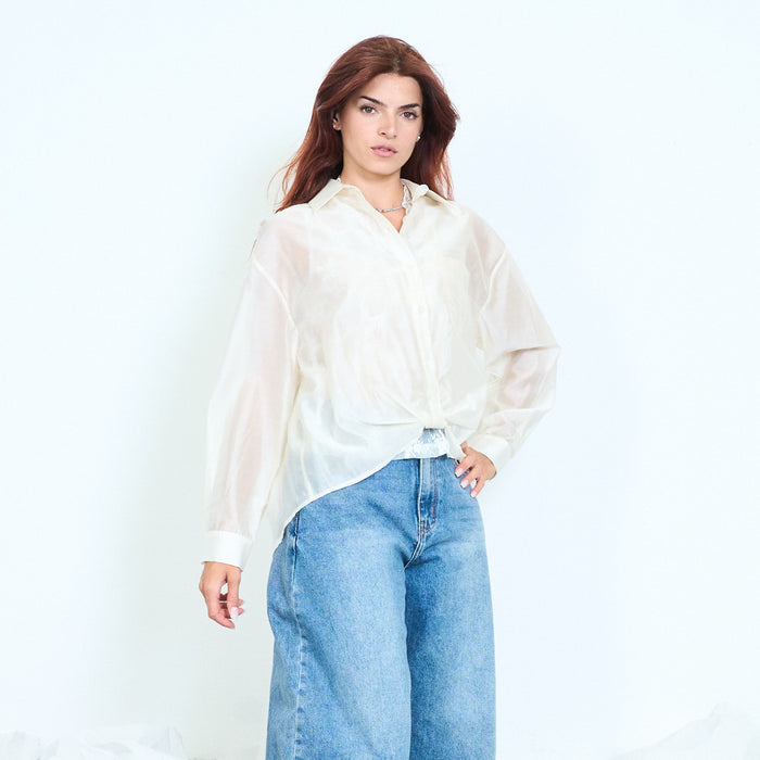 Lace-panel draped button-front shirt wholesale