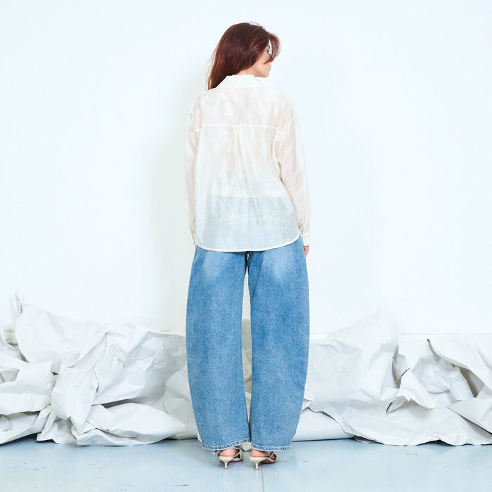 Lace-panel draped button-front shirt wholesale